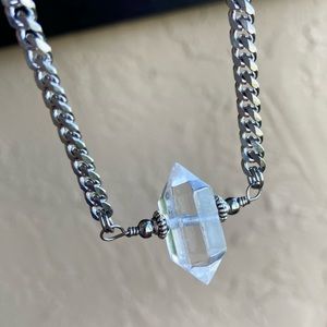 SMALL Double point crystal . Natural stone crystals boho stainless steel chain